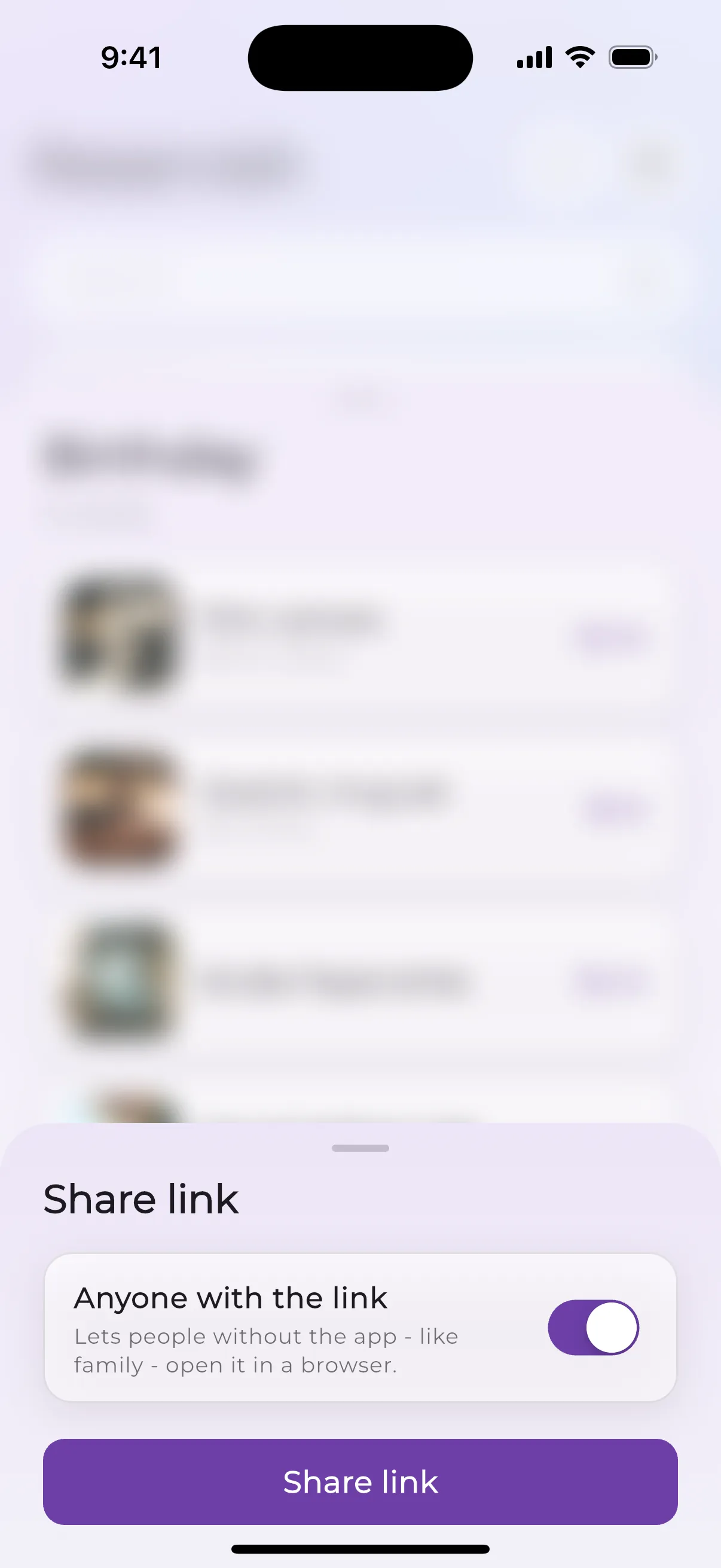 Share sheet with Anyone with the link switched on